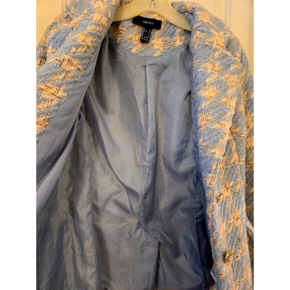 Forever 21 Houndstooth Pattern Light Blue & White Womens Coat S - Picture 4 of 4